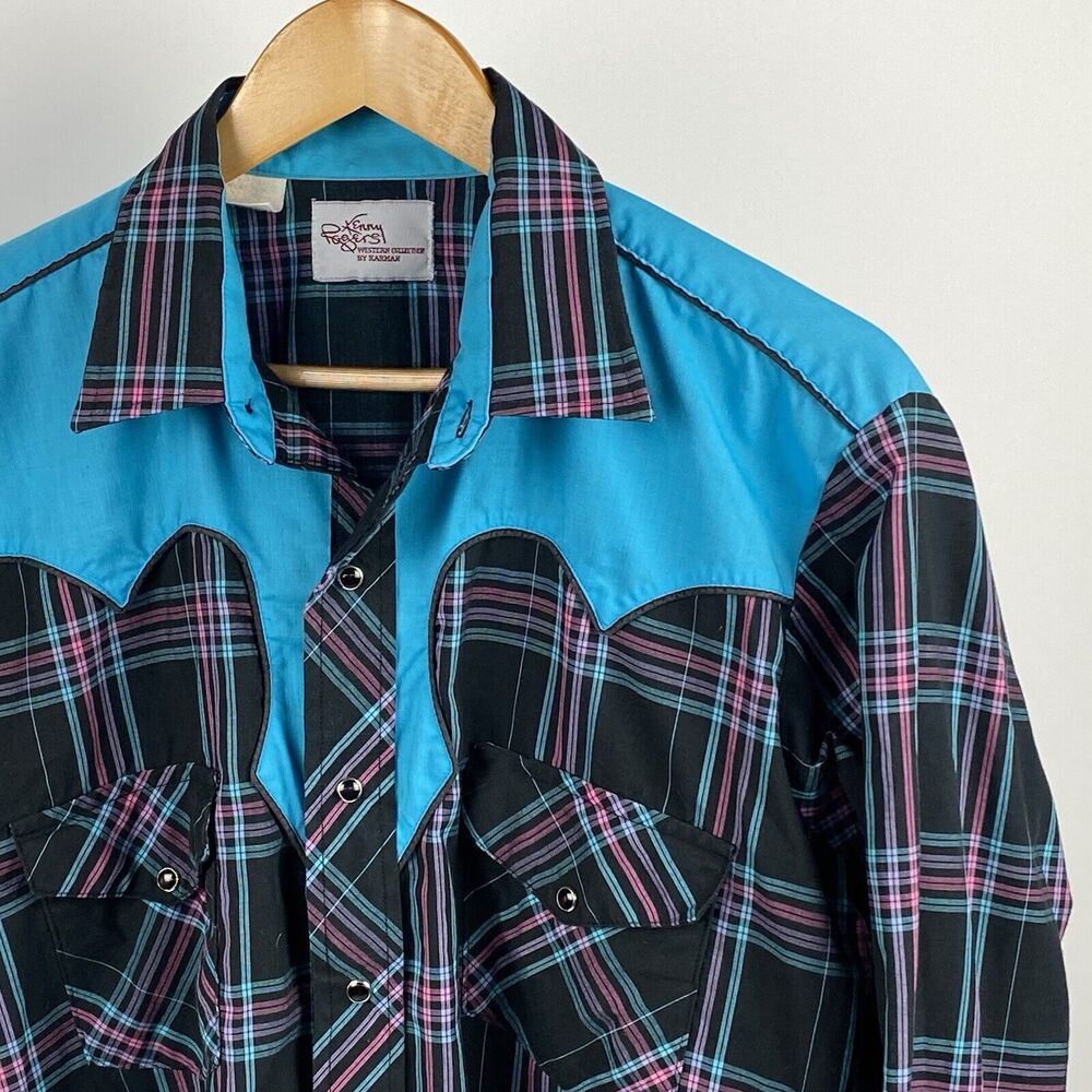 Vtg 70s/80s Kenny Rogers Western Collection 16 1/2 - 35 Large Pearl Snap Shirt